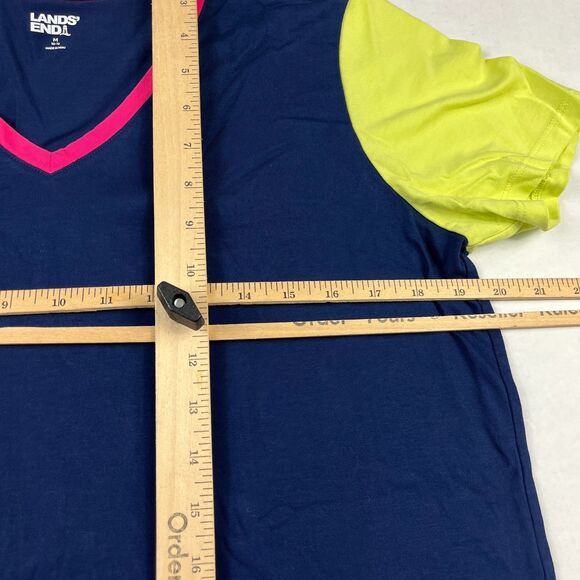 Lands End Womens Colorblock V-Neck Tee Medium Casual Soft Cotton Short Sleeve - Picture 6 of 9